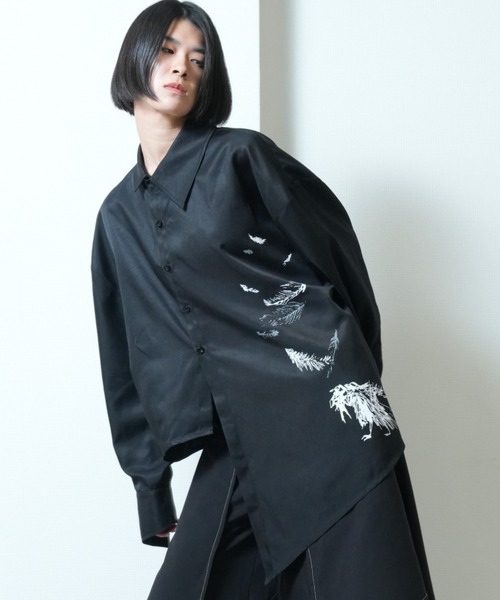 Ruze シャツ Asymmetry crow printed shirt / アシンメトリー クロウ