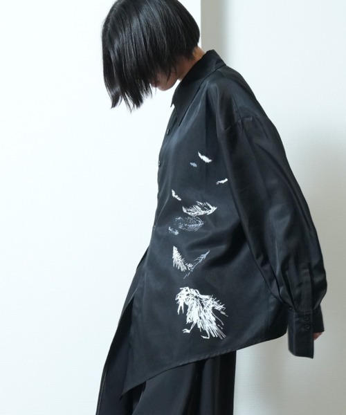 Ruze シャツ Asymmetry crow printed shirt / アシンメトリー クロウ