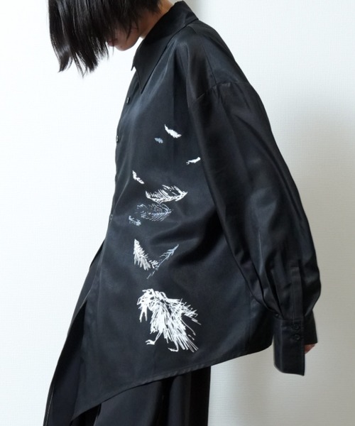 Ruze シャツ Asymmetry crow printed shirt / アシンメトリー クロウ