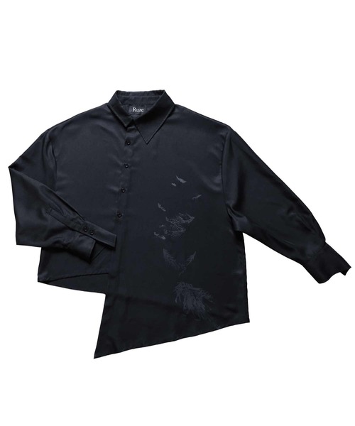 Ruze シャツ Asymmetry crow printed shirt / アシンメトリー クロウ