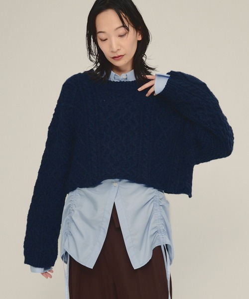 eL+1 3G big cable pullover navy おね JEANASIS ニット セーター 「eL