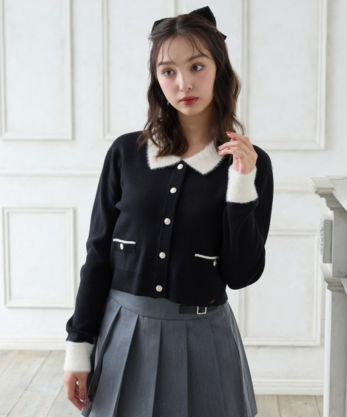 INGNI（イング） カーディガン フェザー襟配色ニットカーディガン