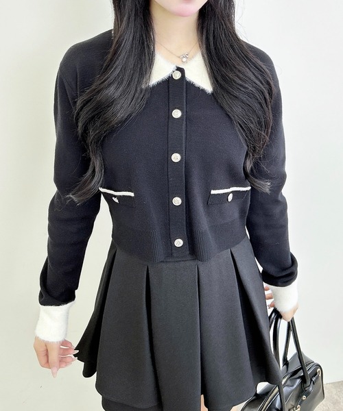 INGNI（イング） カーディガン フェザー襟配色ニットカーディガン