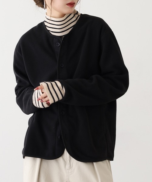 FUNALIVE ジャケット ノーカラージャケット フリース 無地 ノーカラー