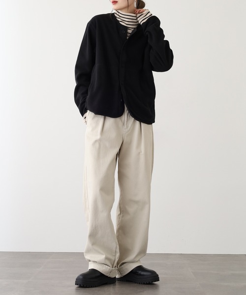 FUNALIVE ジャケット ノーカラージャケット フリース 無地 ノーカラー