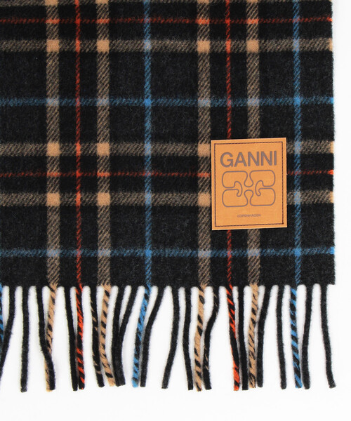 GANNI ガニー　チェックマフラー GANNI（ガニー） マフラー Double Face Wool Check Scarf レディース