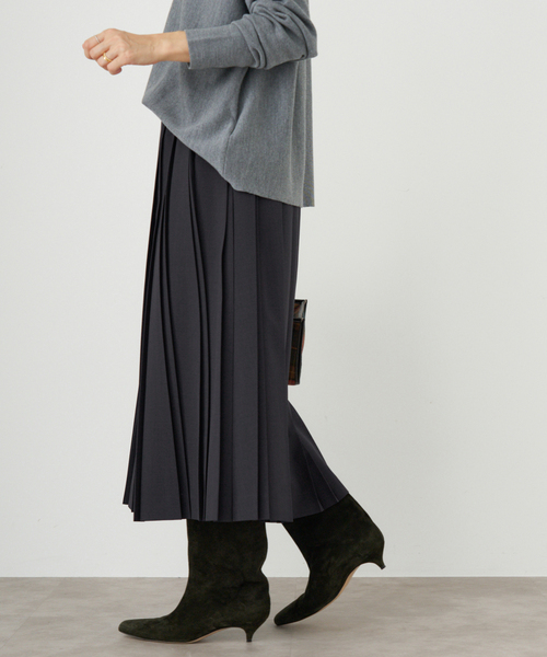 IENA ストレッチプリーツスカート ネイビー 36 ストレッチプリーツスカート（ひざ丈スカート）｜IENA（イエナ）の通販