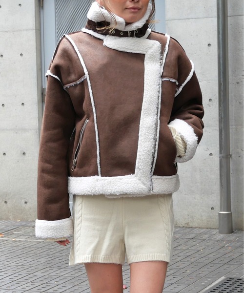 FUN ムートンコート ボアコート ムートンライダースジャケット