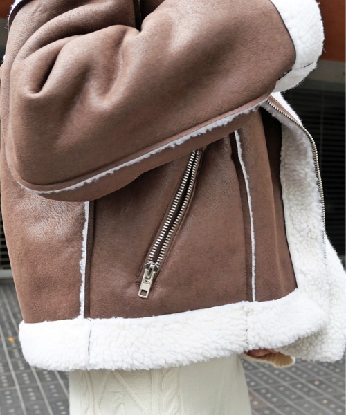 FUN ムートンコート ボアコート ムートンライダースジャケット