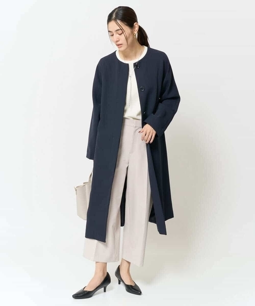 「a.v.v」 ノーカラーコート 42 ネイビー レディース_画像2