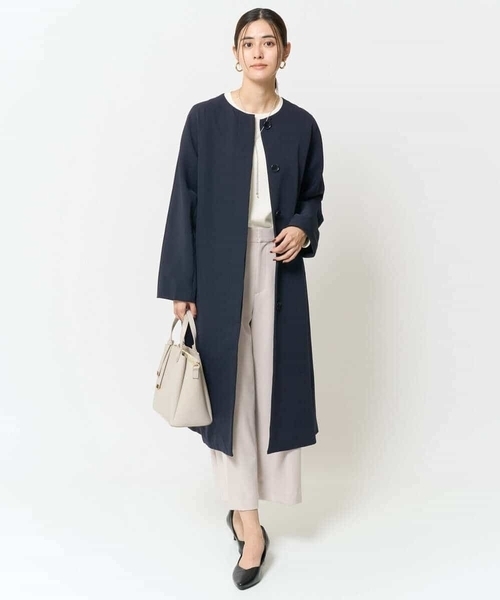 「a.v.v」 ノーカラーコート 42 ネイビー レディース_画像3