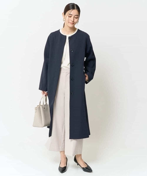 「a.v.v」 ノーカラーコート 42 ネイビー レディース_画像4