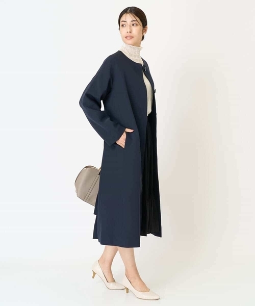 「a.v.v」 ノーカラーコート 42 ネイビー レディース_画像9