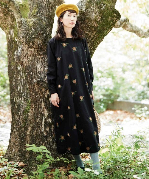 Sunny clouds（サニークラウズ） 長袖ワンピース MEDIUM ブラック