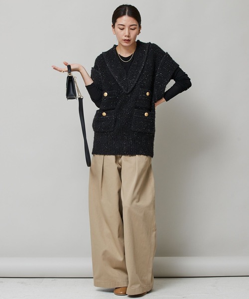 美品 Curensology カレンソロジー ツイーディヤーンニットベスト 黒 Curensology（カレンソロジー） ニットベスト FREE ブラック