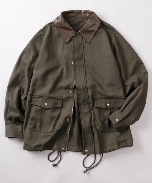 ジャケット・アウター Jurii ブルゾン アウター 「96」襟フェイクレザー ツイル ハンティング