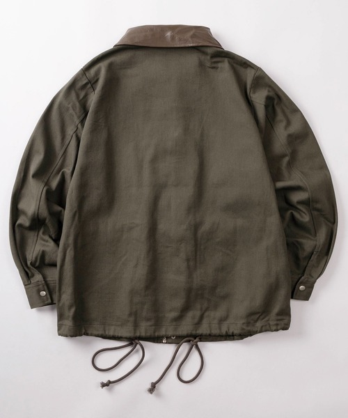 ブルゾン アウター 「96」襟フェイクレザー ツイル ハンティング