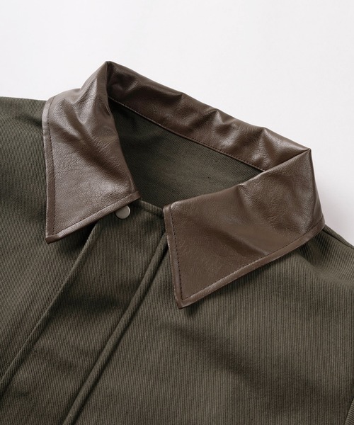 ブルゾン アウター 「96」襟フェイクレザー ツイル ハンティング