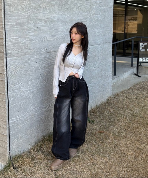 ジーンズ デニム デニムパンツ サイドタックスナップボタンワイド