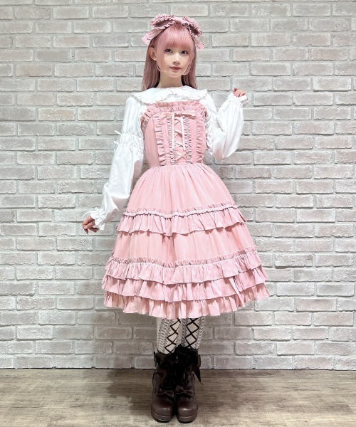 ♡新品 シャルミエールフリルロングジャンスカ・ブラウス（ピンク）2点セット♡ ♡新品 シャルミエールフリルロングジャンスカ・ブラウス（ピンク）2点
