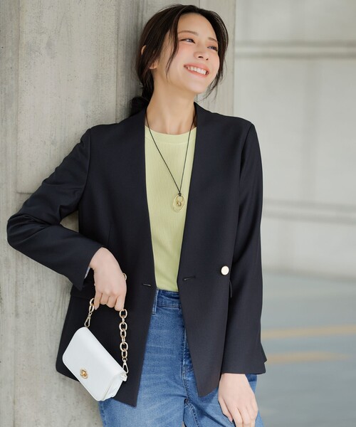 新品＊エニィスィス 褒めらレディカラーレス ジャケット ネイビー 2 ANY SIS 【セットアップ対応】褒めらレディカラーレス ジャケット