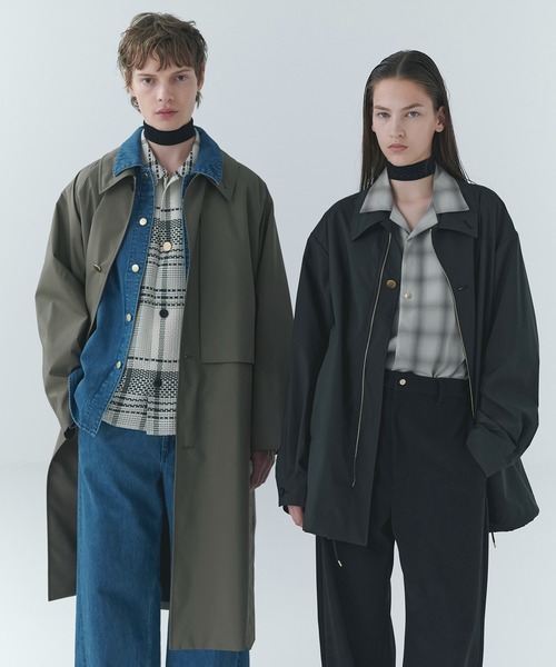 ステンカラーコート コート Three-Layer Taffeta Asymmetrical Layered Balmacaan Coatの画像