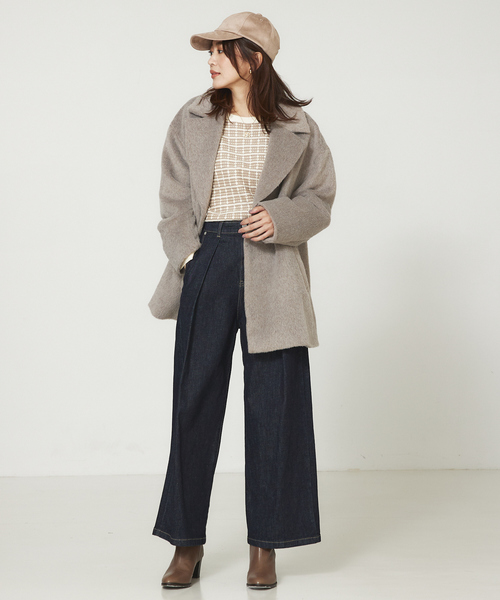 「abahouse mavie」 ピーコート フリー チャコールグレー レディース_画像3