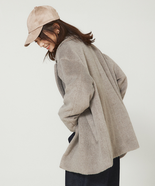 「abahouse mavie」 ピーコート フリー チャコールグレー レディース_画像5