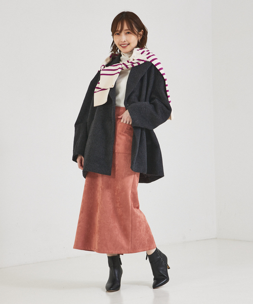 「abahouse mavie」 ピーコート フリー チャコールグレー レディース_画像8