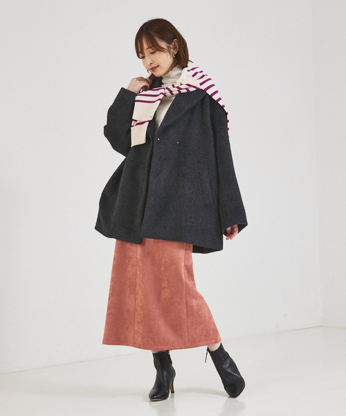 「abahouse mavie」 ピーコート フリー チャコールグレー レディース_画像9