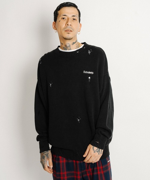 「Subciety」 長袖ニット MEDIUM グレー メンズ_画像6