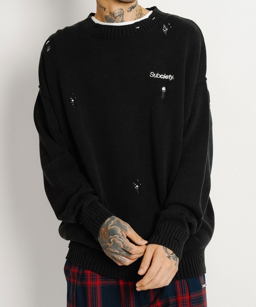 「Subciety」 長袖ニット MEDIUM グレー メンズ_画像7