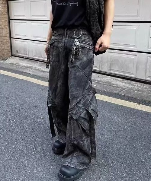 FreeZone ワイドパンツ カーゴパンツ ウォッシュ加工カーゴデザイン