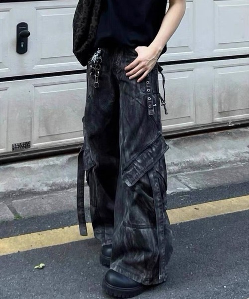FreeZone ワイドパンツ カーゴパンツ ウォッシュ加工カーゴデザイン
