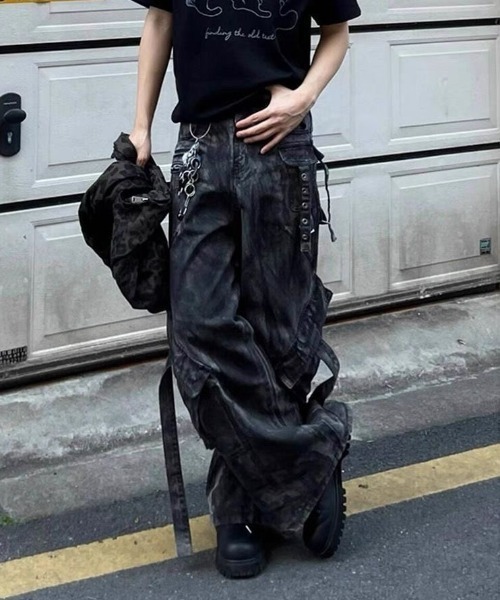 FreeZone ワイドパンツ カーゴパンツ ウォッシュ加工カーゴデザイン