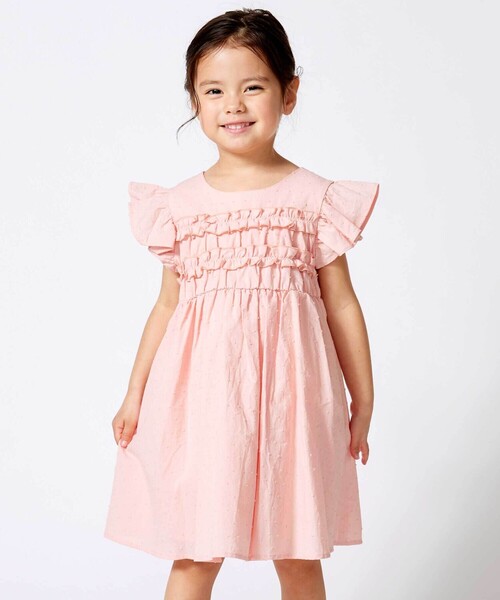 ワンピース ドットドビーフリルギャザーワンピース キッズ 子供服 女の子の画像
