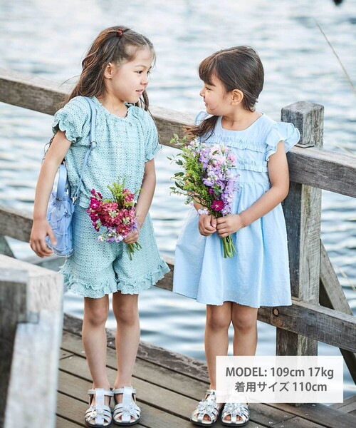 ワンピース ドットドビーフリルギャザーワンピース キッズ 子供服 女の子の画像