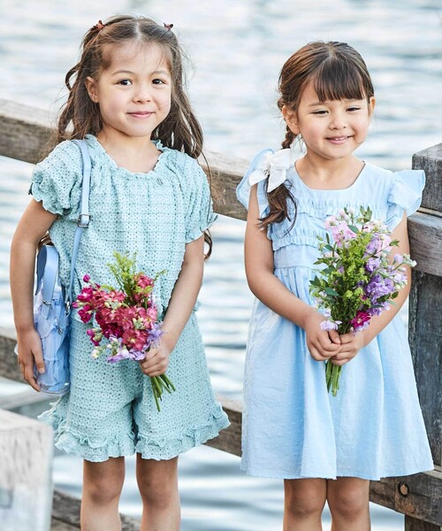 ワンピース ドットドビーフリルギャザーワンピース キッズ 子供服 女の子の画像
