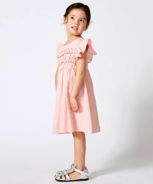 ワンピース ドットドビーフリルギャザーワンピース キッズ 子供服 女の子の画像