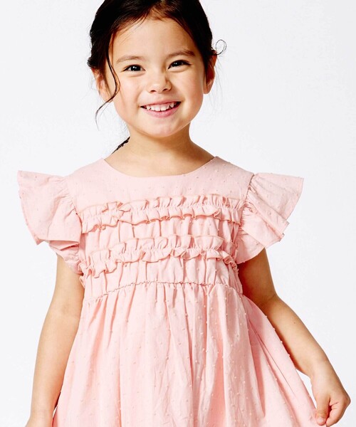 ワンピース ドットドビーフリルギャザーワンピース キッズ 子供服 女の子の画像