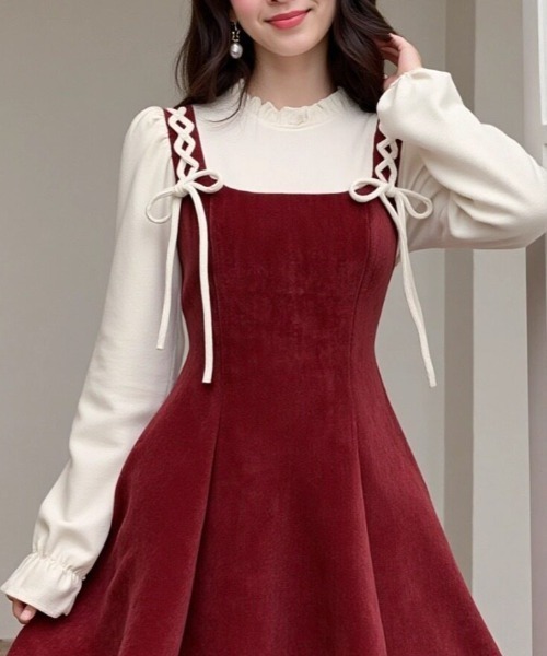 「cammie」 長袖ワンピース M ワイン レディース_画像3