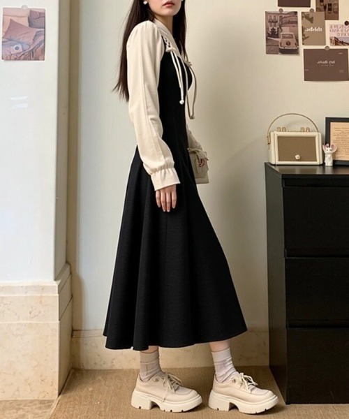 「cammie」 長袖ワンピース M ワイン レディース_画像6