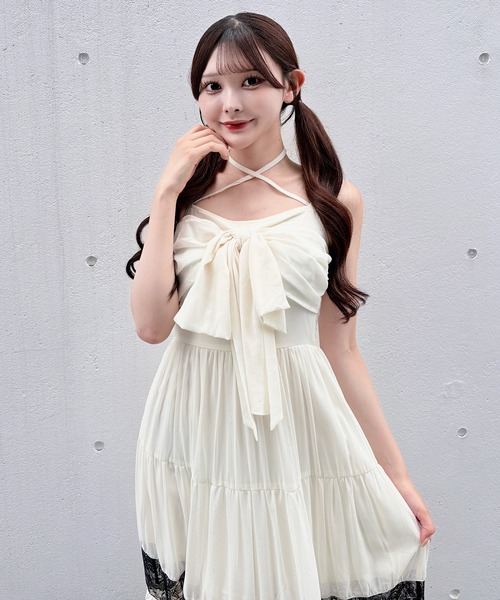 【定価以下完売品】NOMAE レースラインリボンキャミワンピースアイボリー花柄 レディース NOMAE レースラインリボンキャミワンピースアイボリー花柄