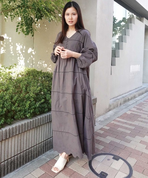 「CORNERS」 長袖ワンピース L スミクロ レディース_画像6