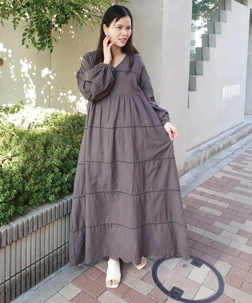 「CORNERS」 長袖ワンピース L スミクロ レディース_画像9
