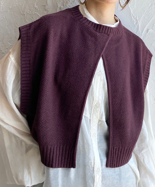 perverze ニットベスト　ショート丈　パープル クラフトスタンダードブティック CRAFT STANDARD BOUTIQUE クルー