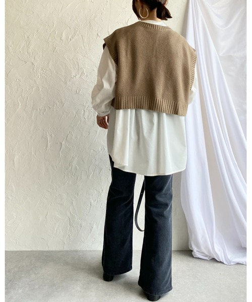 大人気 ショート リバーシブル ファー VEST アニュアンス anuans ショートファーベスト （GREY BEIGE