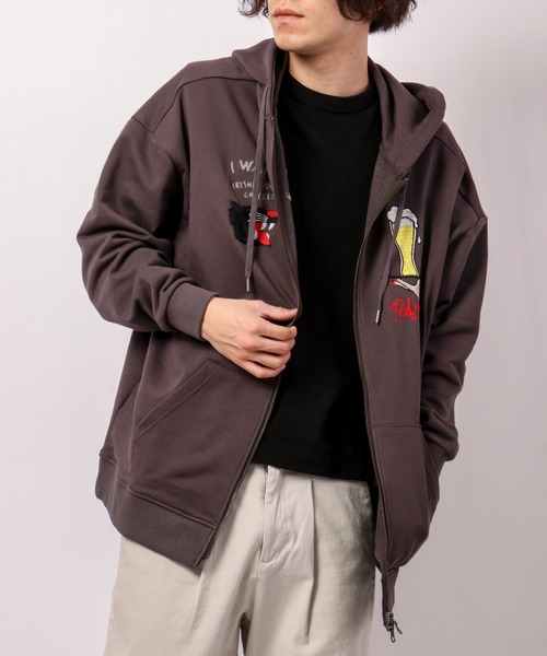 ATELANE（アテレーン） パーカー CVC裏毛刺繍ZIPパーカー メンズ