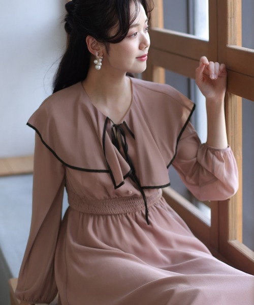 PourVous 結婚式パーティードレスジレ袖あり&ロングお呼ばれワンピース 低身長用サイズあり】プールヴー PourVous 結婚式パーティー