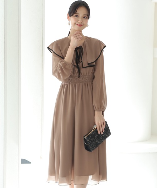 プールヴー M ドレス フリルスリーブ 結婚式 お呼ばれ 披露宴 オケージョン PourVous（プールヴー） ドレス 袖あり＆ロング パーティードレス